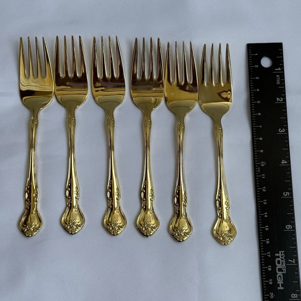 Reed & Barton Ultra Select Gold Plated Forks Set of 6 Japan Floral Flatware